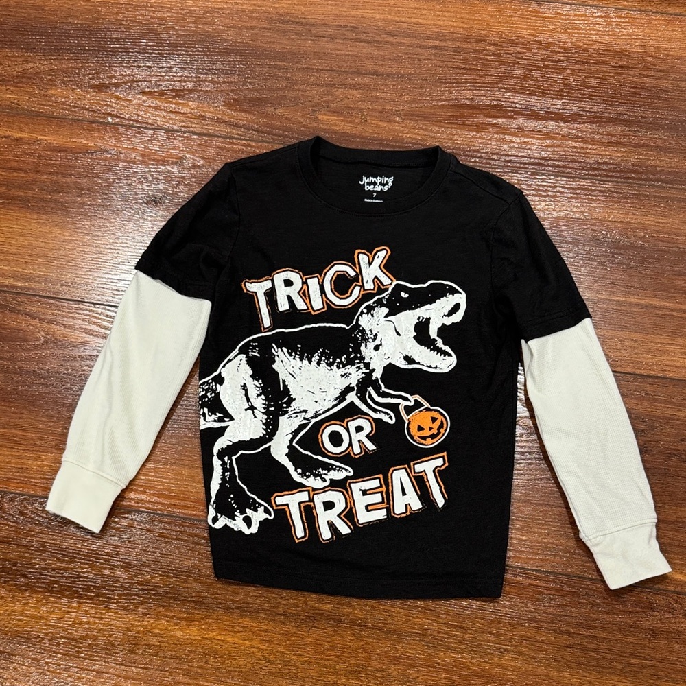 Jumping Beans Black and White Trick or Treat Dinosaur Tee